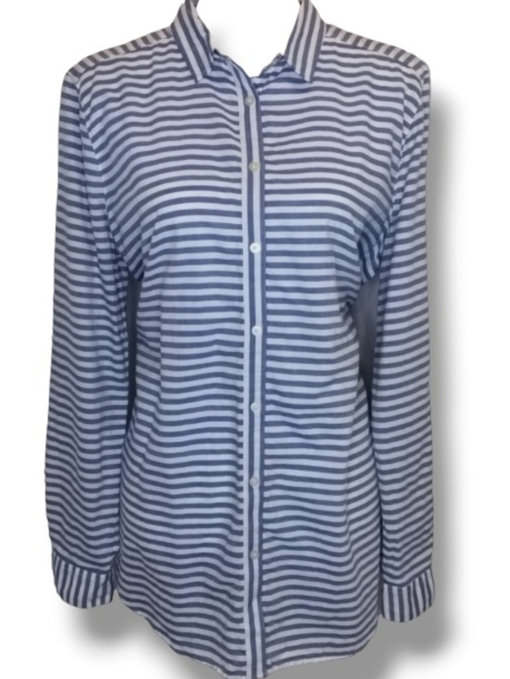 Ann Taylor LOFT Women’s Blue & White Striped Collared Button Up Long Sleeve Top